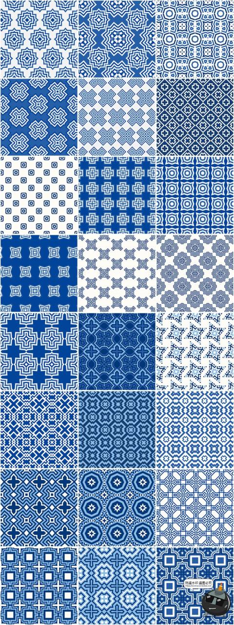 图片[2]-蓝白色几何对称图形经典外包装印花平铺图案AI矢量JPG图片素材-设计猿