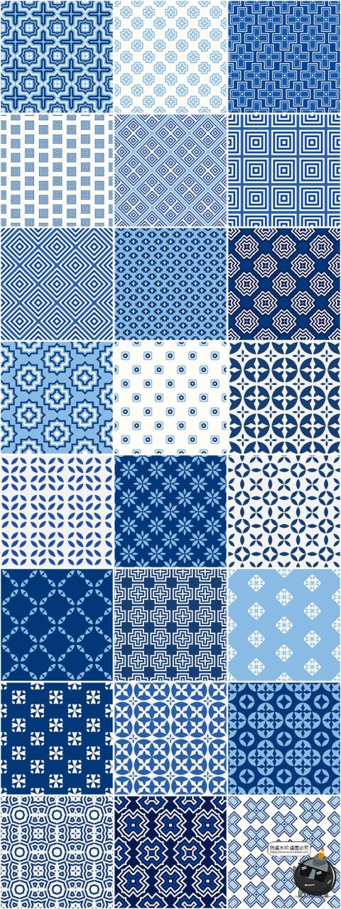 图片[3]-蓝白色几何对称图形经典外包装印花平铺图案AI矢量JPG图片素材-设计猿