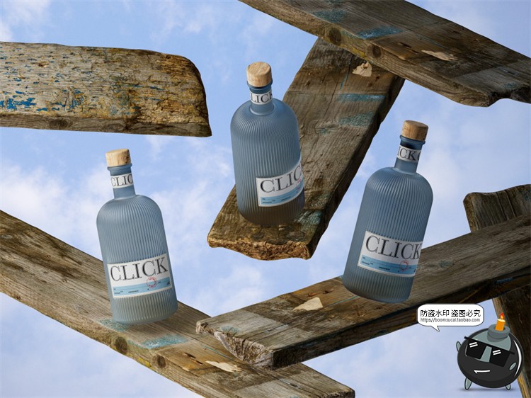 图片[1]-鸡尾酒洋酒调酒玻璃酒瓶酒标贴图vi效果图展示PSD模板样机PS素材-设计猿