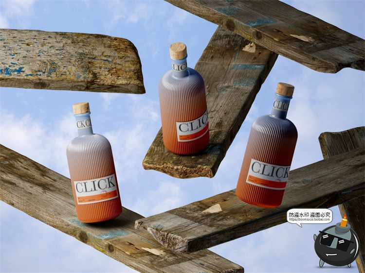 图片[2]-鸡尾酒洋酒调酒玻璃酒瓶酒标贴图vi效果图展示PSD模板样机PS素材-设计猿