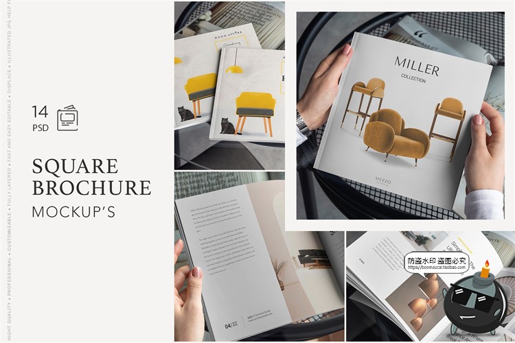 图片[1]-正方形杂志画册手册书籍手持翻页效果场景贴图样机PSD模板PS素材-设计猿