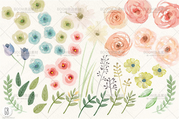 图片[5]-唯美手绘水彩花卉手账叶子鹿角图案婚礼请柬贺PNG免扣PS设计素材-设计猿