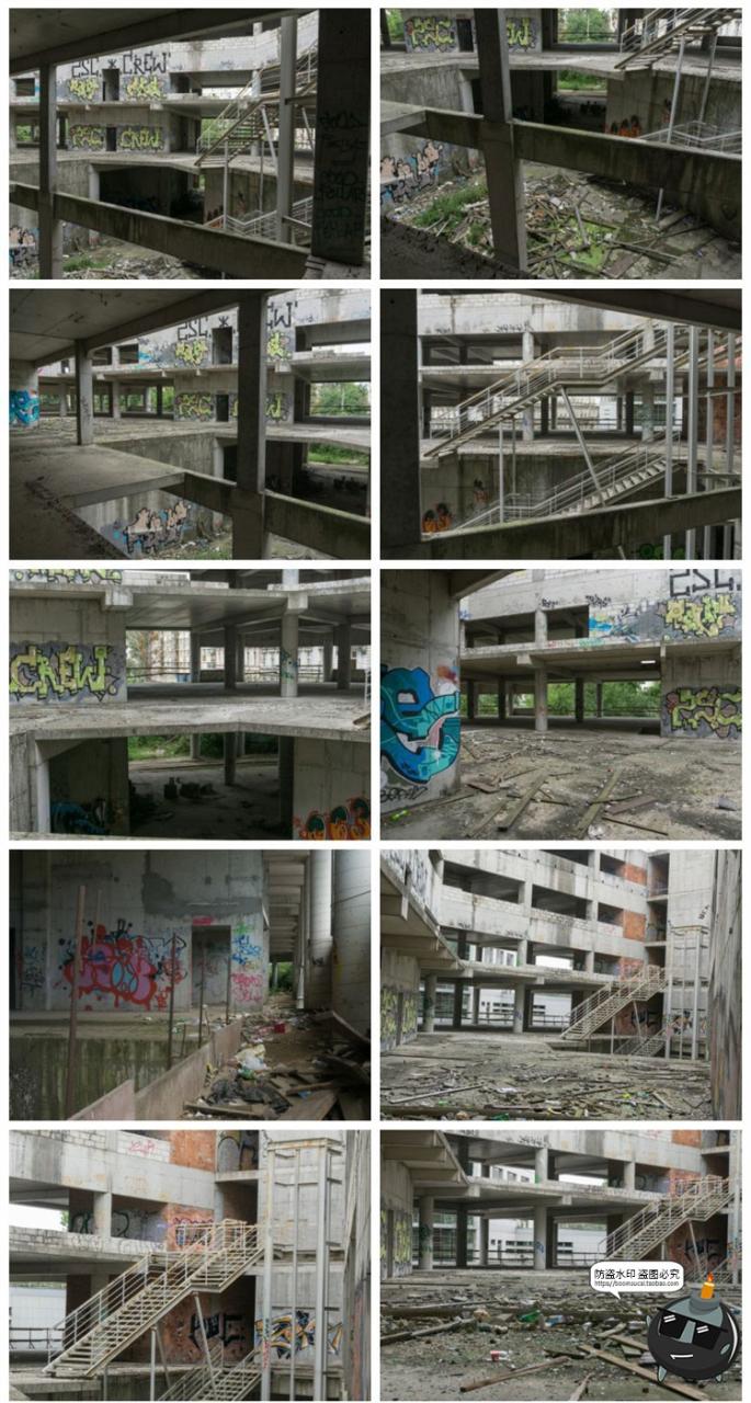 图片[2]-废弃荒废颓废立体停车场废墟内外场景图摆拍后期合成JPG图片素材-设计猿