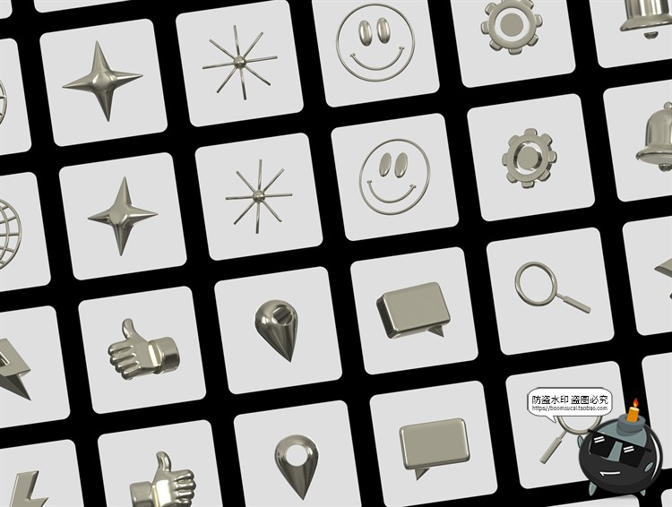 图片[5]-微笑3D拇指闪电信息搜索鼠标定位金属UI图标装饰元素PNG免抠素材-设计猿