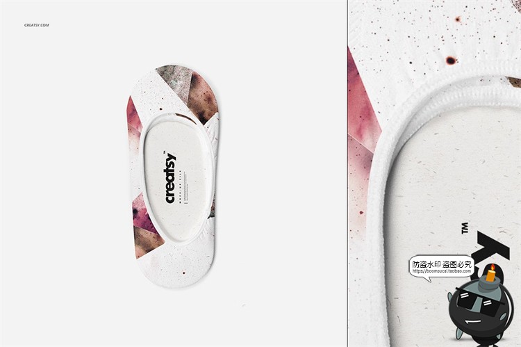 图片[2]-船袜浅口隐形袜子短袜印花图案包装贴图效果展示样机PSD模板素材-设计猿