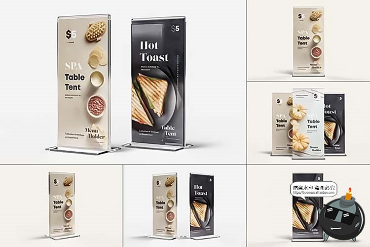 图片[1]-T型亚克力桌牌桌卡菜单台卡广告牌贴图效果展示样机PSD模板PS素材-设计猿