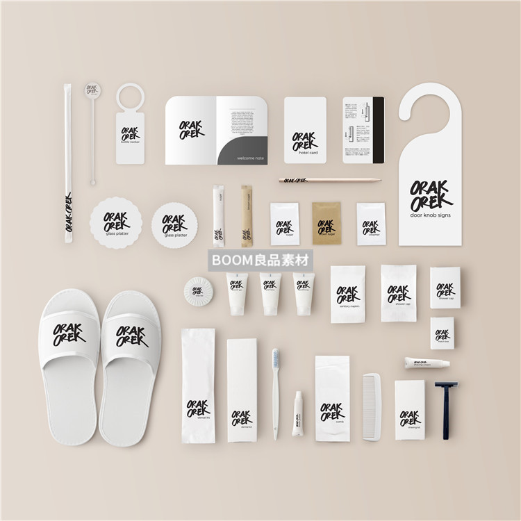 图片[1]-全套旅店酒店清洁一次性套装通用品牌VI文创样机PSD模板PS素材-设计猿
