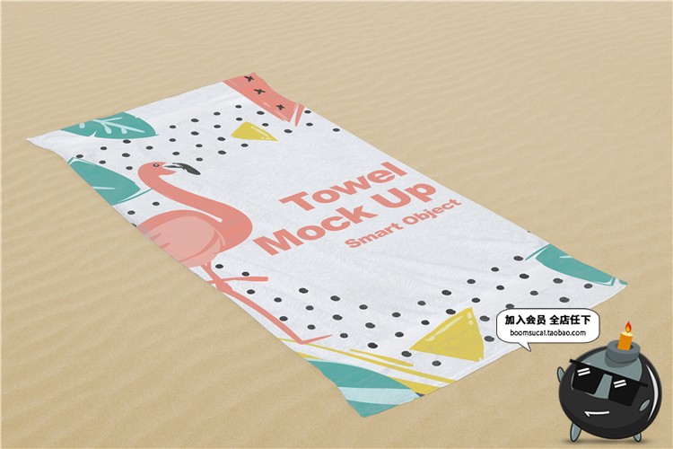 图片[2]-沙滩巾浴巾大毛巾印花图案效果展示智能贴图设计样机PSD模板素材-设计猿