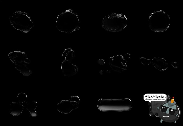 图片[1]-黑色液态玻璃气泡失真抽象变形水滴PSD模板PNG免抠后期合成PS素材-设计猿