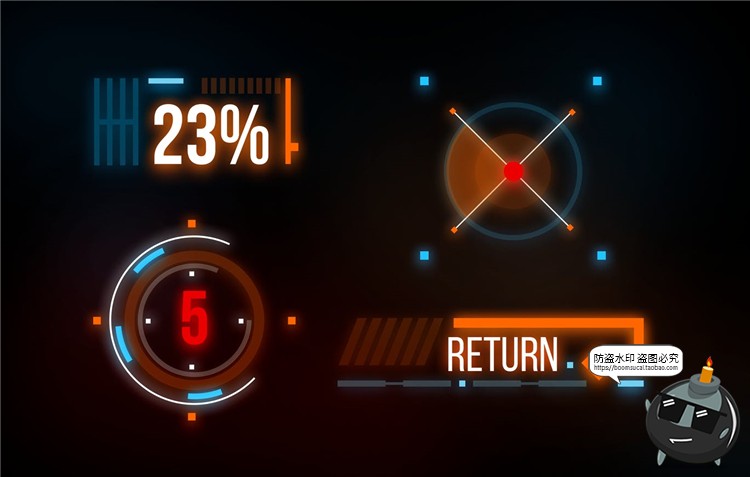 图片[1]-酷炫未来科技感科幻风格显示屏HUD赛博朋克装饰元素PSD模板PS素材-设计猿