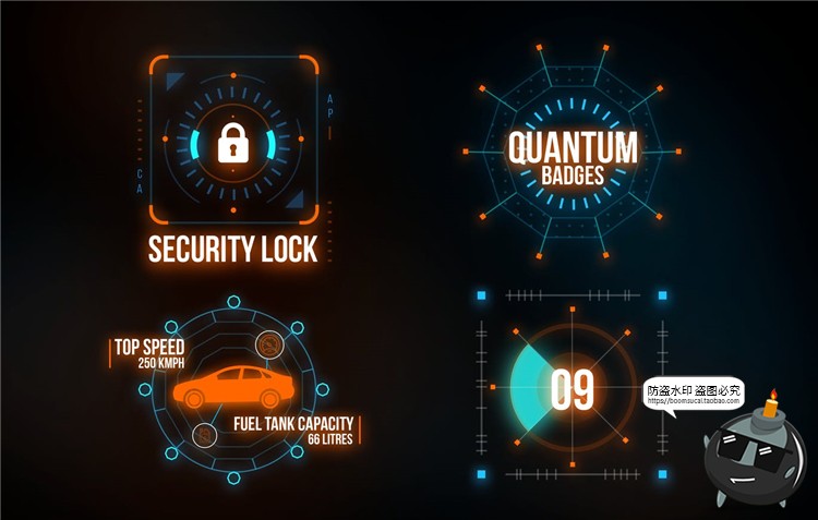 图片[2]-酷炫未来科技感科幻风格显示屏HUD赛博朋克装饰元素PSD模板PS素材-设计猿