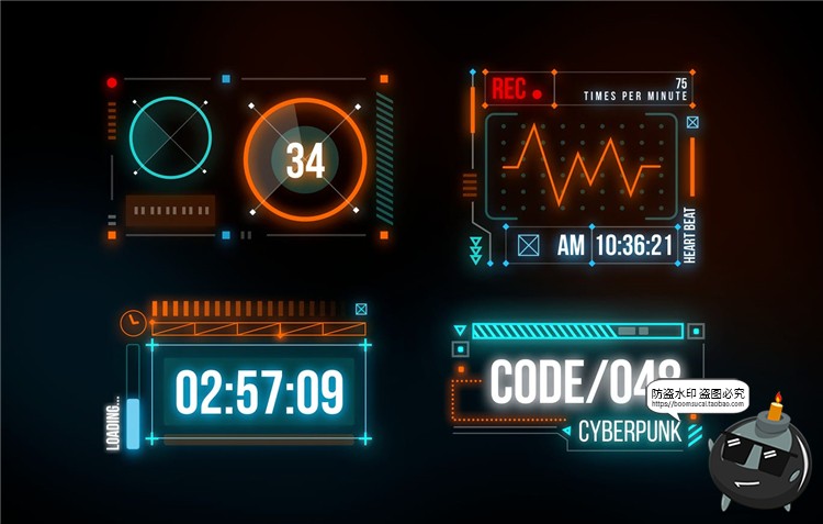 图片[4]-酷炫未来科技感科幻风格显示屏HUD赛博朋克装饰元素PSD模板PS素材-设计猿