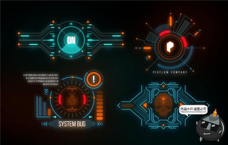 图片[5]-酷炫未来科技感科幻风格显示屏HUD赛博朋克装饰元素PSD模板PS素材-设计猿