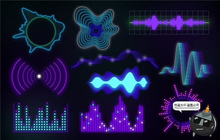图片[2]-电音声波曲线抽象赛博朋克高科技风格波浪音律起伏PSD模板PS素材-设计猿