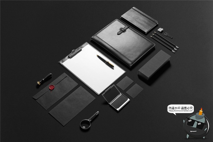 图片[1]-商务黑色企业品牌VI贴图展示LOGO办公用品文具PSD提案样机PS素材-设计猿
