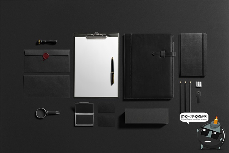 图片[2]-商务黑色企业品牌VI贴图展示LOGO办公用品文具PSD提案样机PS素材-设计猿