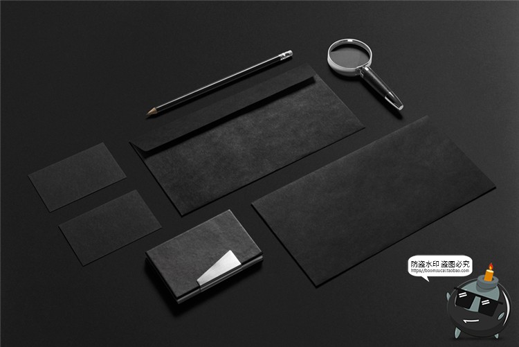 图片[5]-商务黑色企业品牌VI贴图展示LOGO办公用品文具PSD提案样机PS素材-设计猿
