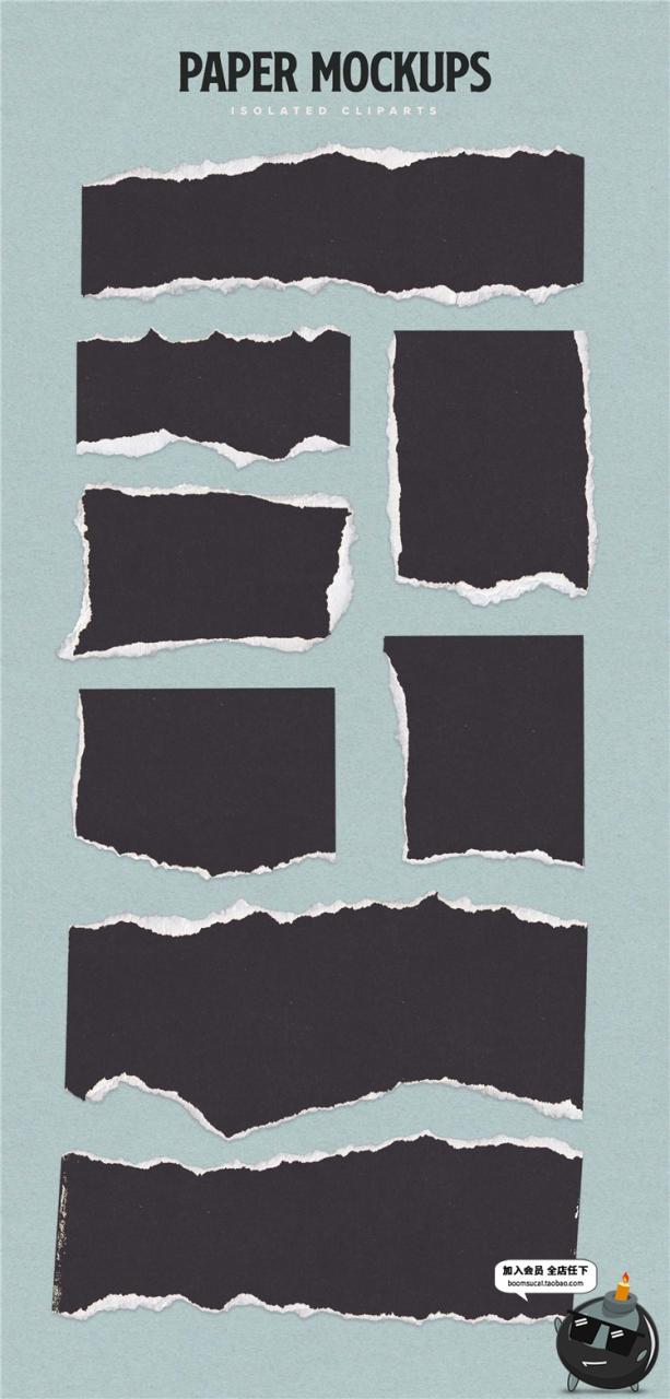 图片[1]-撕碎纸张边白色边缘碎片缘合成装饰PSD样机模板PNG免抠设计素材-设计猿