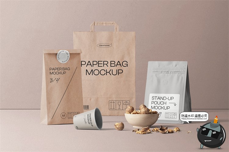 图片[5]-侘寂风复古咖啡品牌产品包装牛皮纸袋杯子样机贴图PSD模板PS素材-设计猿
