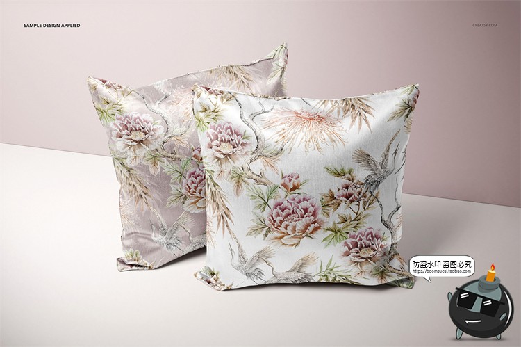 图片[6]-轻奢真丝靠枕靠垫正方形抱枕图案印花贴图展示样机PSD模板PS素材-设计猿