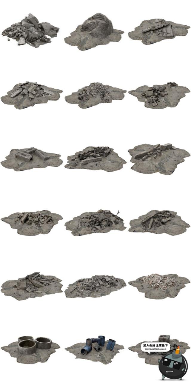 图片[1]-哥特废墟风格建筑废墟废弃物件建筑垃圾PNG免抠图PSD后期合成素材-设计猿