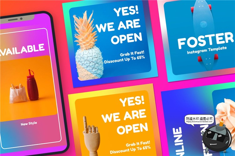 图片[2]-时尚渐变色系治愈风格多彩彩色广告海报图文排版PSD模板PS素材-设计猿