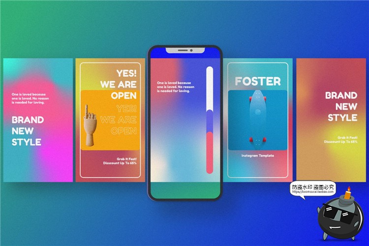 图片[5]-时尚渐变色系治愈风格多彩彩色广告海报图文排版PSD模板PS素材-设计猿