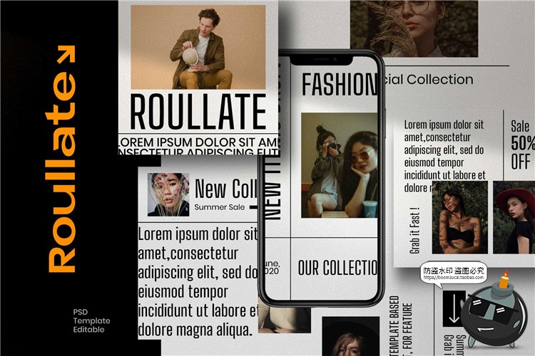 图片[1]-报刊报纸风格粗体黑字文案照片英文图片图文排版PSD模板PS素材-设计猿