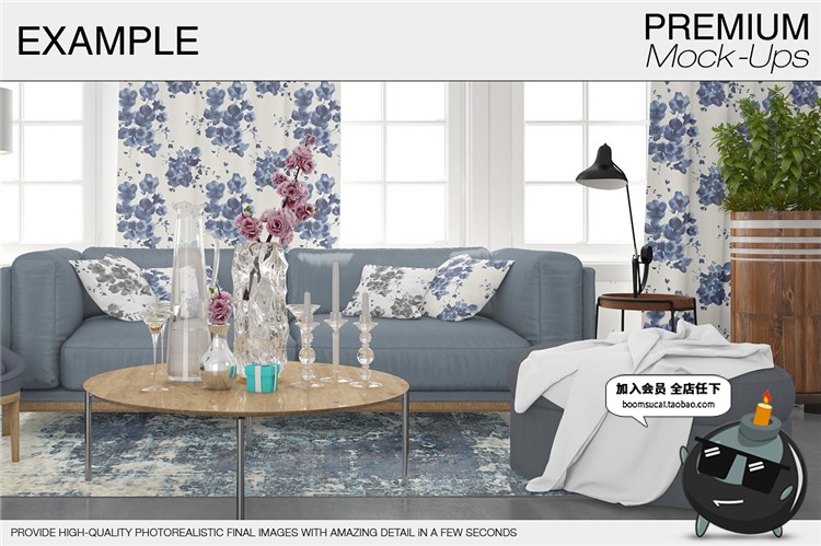 图片[15]-客厅卧室窗帘窗户沙发帘子床上用品样机PSD模板智能贴图PS素材-设计猿