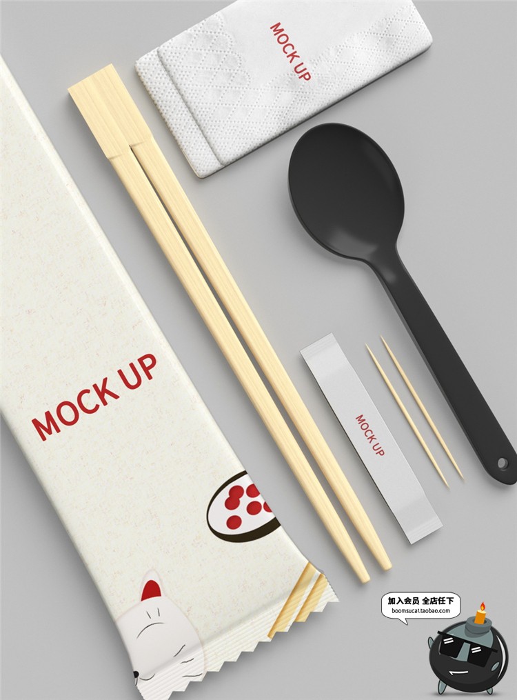 图片[6]-餐饮筷子勺子外卖整套一次性餐具包装智能贴图样机PSD模板PS素材-设计猿