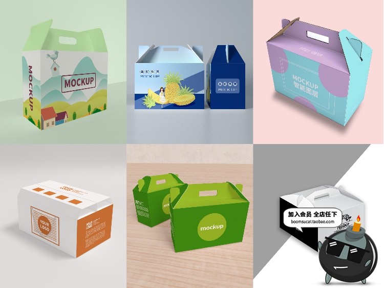 图片[2]-手提式卡扣纸盒水果食品礼盒纸箱包装效果VI智能贴图PSD样机素材-设计猿
