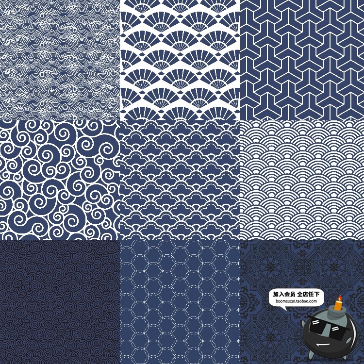 图片[2]-中国中式和风民族风格蓝色花纹瓷器背景底纹图案印刷AI矢量素材-设计猿