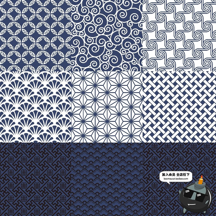 图片[3]-中国中式和风民族风格蓝色花纹瓷器背景底纹图案印刷AI矢量素材-设计猿