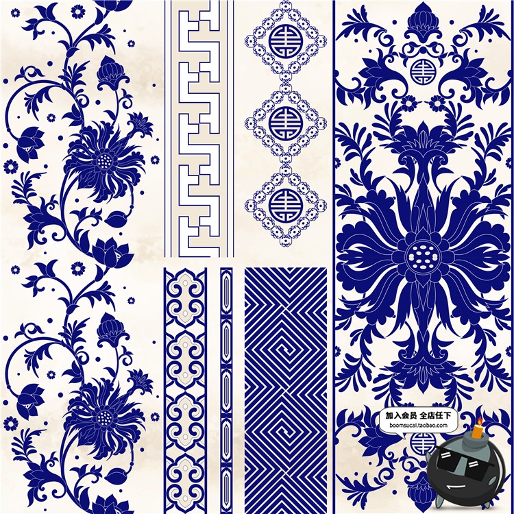 图片[5]-中国中式和风民族风格蓝色花纹瓷器背景底纹图案印刷AI矢量素材-设计猿