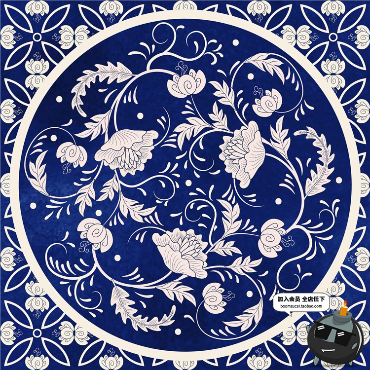 图片[6]-中国中式和风民族风格蓝色花纹瓷器背景底纹图案印刷AI矢量素材-设计猿