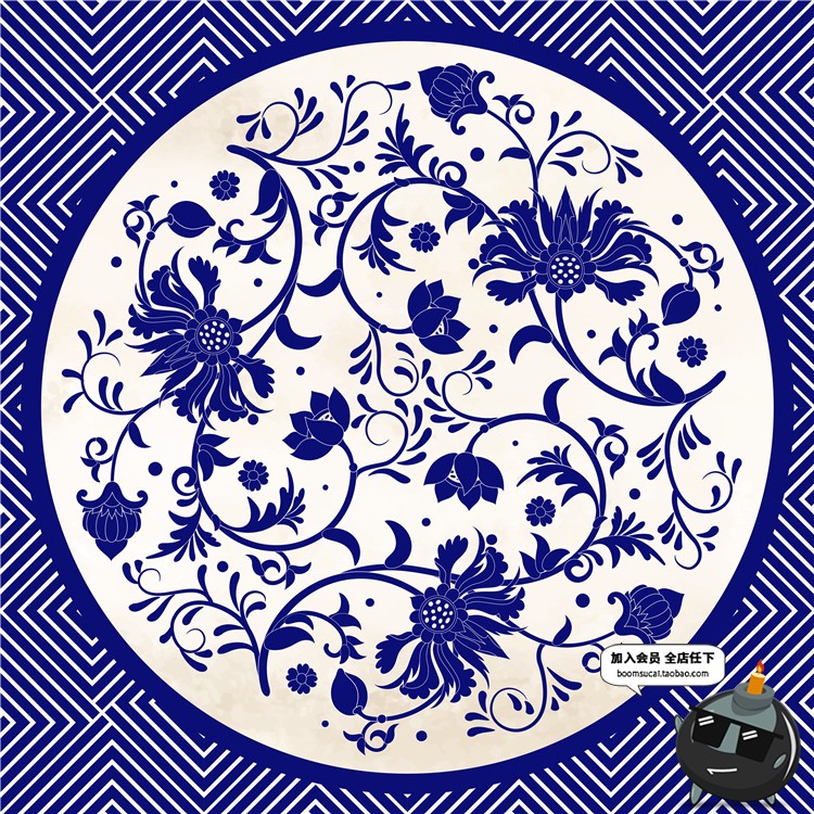 图片[7]-中国中式和风民族风格蓝色花纹瓷器背景底纹图案印刷AI矢量素材-设计猿