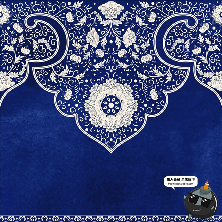 图片[12]-中国中式和风民族风格蓝色花纹瓷器背景底纹图案印刷AI矢量素材-设计猿