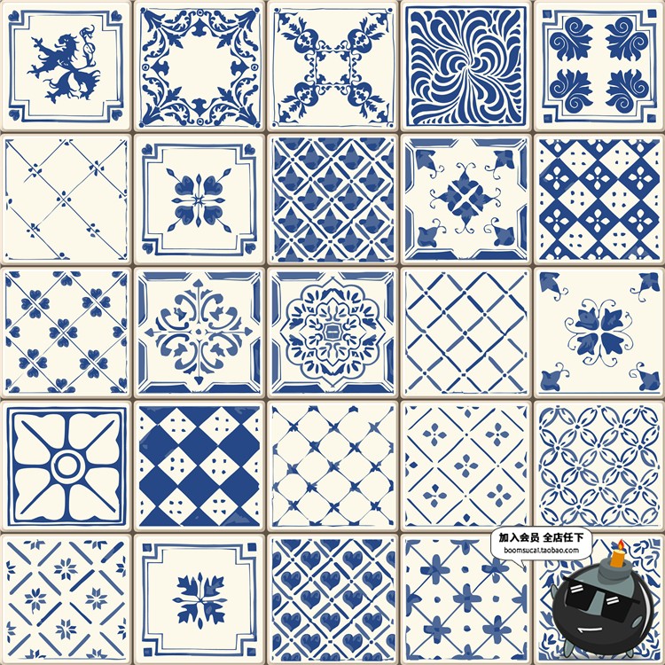 图片[13]-中国中式和风民族风格蓝色花纹瓷器背景底纹图案印刷AI矢量素材-设计猿