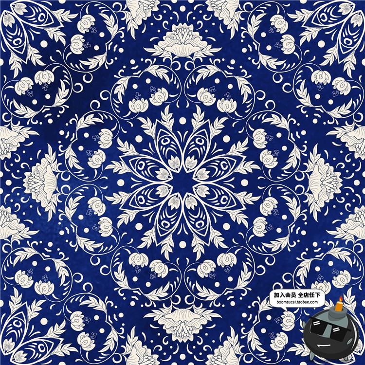 图片[14]-中国中式和风民族风格蓝色花纹瓷器背景底纹图案印刷AI矢量素材-设计猿