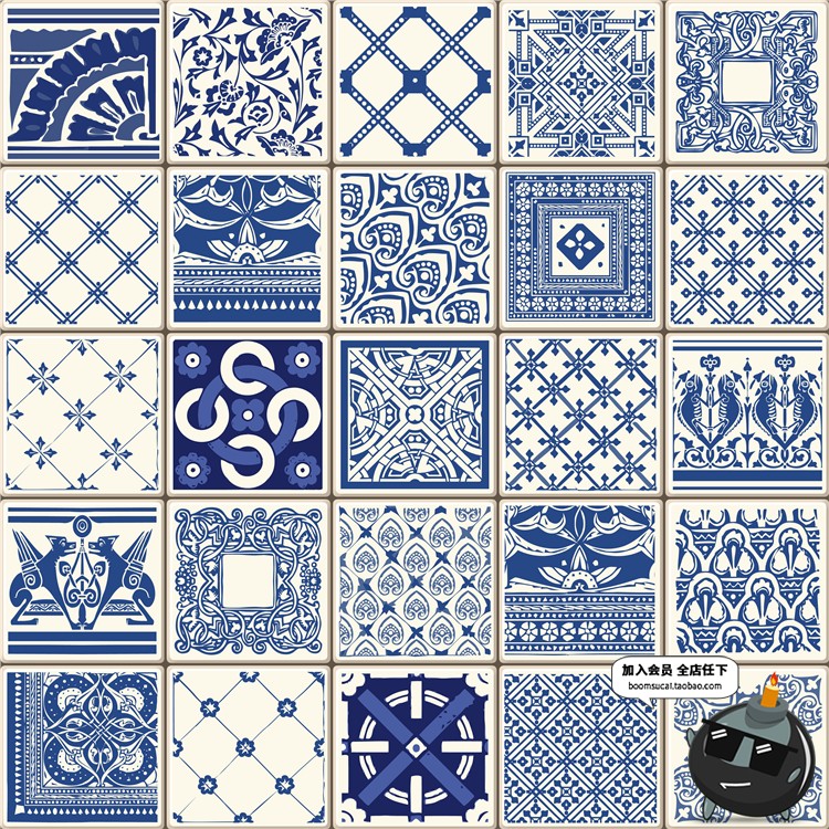 图片[16]-中国中式和风民族风格蓝色花纹瓷器背景底纹图案印刷AI矢量素材-设计猿
