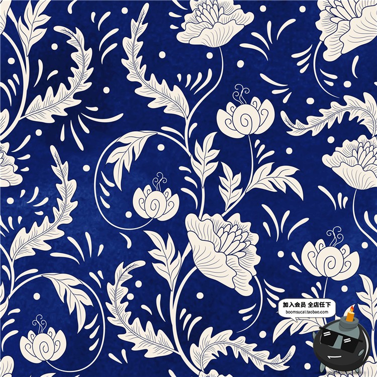 图片[19]-中国中式和风民族风格蓝色花纹瓷器背景底纹图案印刷AI矢量素材-设计猿