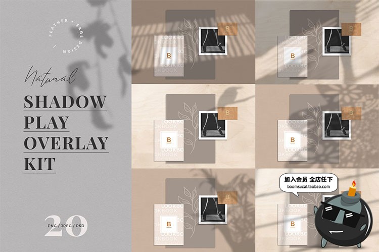 图片[1]-自然植物阳光阴影效果VI海报贴图样机背景纹理PNG+PSD合成PS素材-设计猿