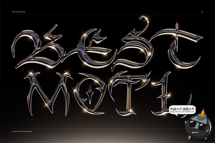 图片[1]-未来派抽象酸性艺术科技铬合金镭射金属文字字体特效PSD模板素材-设计猿