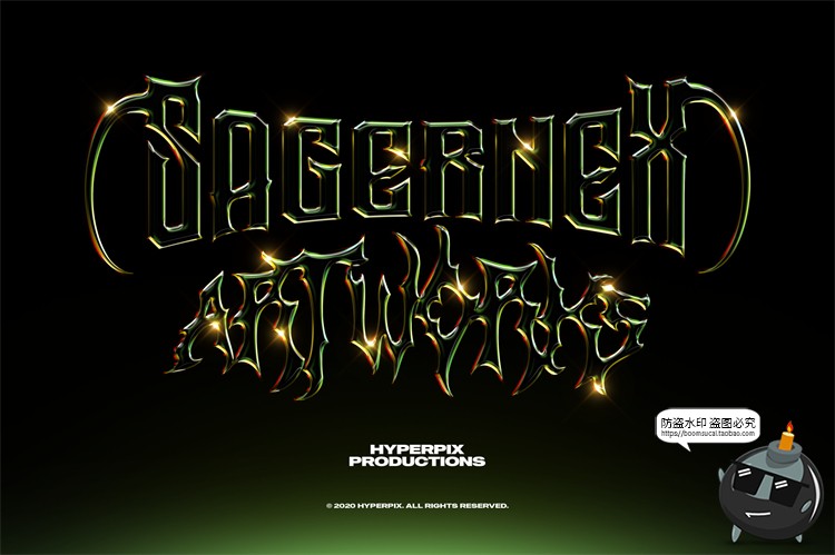 图片[3]-未来派抽象酸性艺术科技铬合金镭射金属文字字体特效PSD模板素材-设计猿