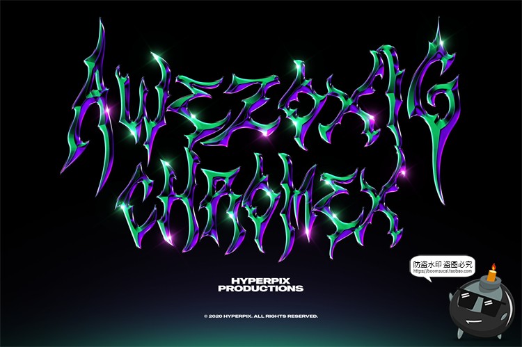 图片[8]-未来派抽象酸性艺术科技铬合金镭射金属文字字体特效PSD模板素材-设计猿