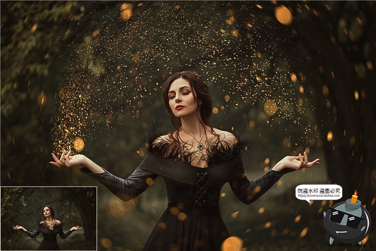 图片[7]-闪光粉末粒子金色金沙粉尘照片黑底叠层JPG图片后期合成PS素材-设计猿