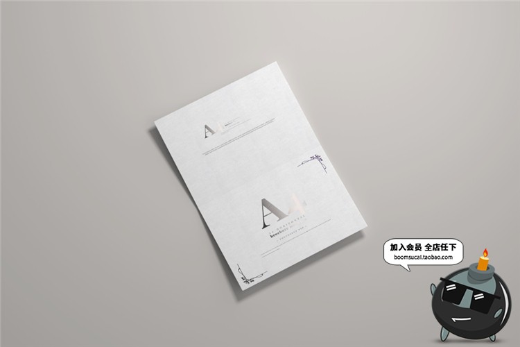 图片[1]-A3卡纸对折页邀请函请柬效果图VI智能贴图样机PSD模板PS设计素材-设计猿