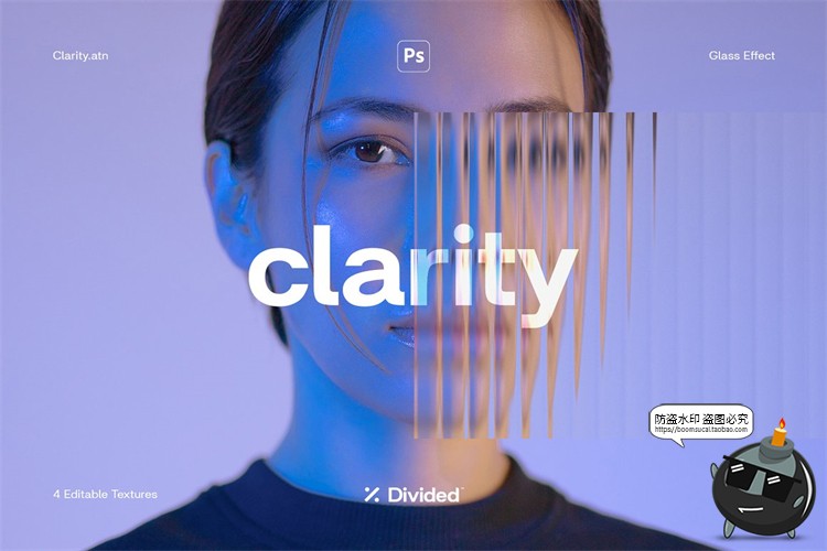 图片[1]-流行透明波浪玻璃纹滤镜百叶窗波浪图片效果PSD置换滤镜PS素材-设计猿