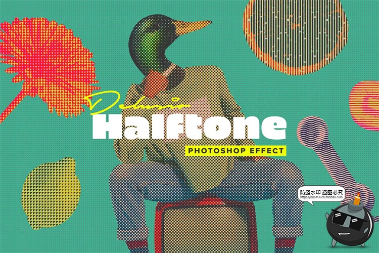 图片[1]-复古新潮流做旧丝网印刷变色半调点阵纹理视觉效果PSD模板PS素材-设计猿