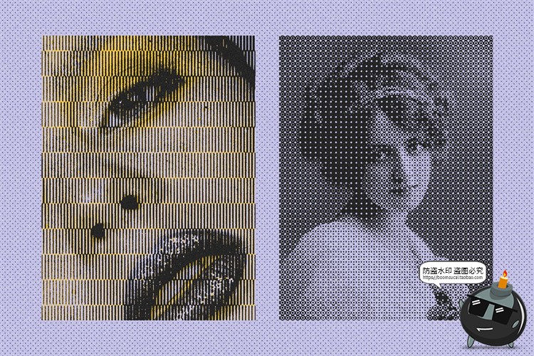图片[9]-复古新潮流做旧丝网印刷变色半调点阵纹理视觉效果PSD模板PS素材-设计猿